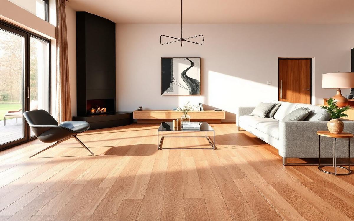 Résidence privée — Lasne — Salon contemporain avec parquet en chêne brossé