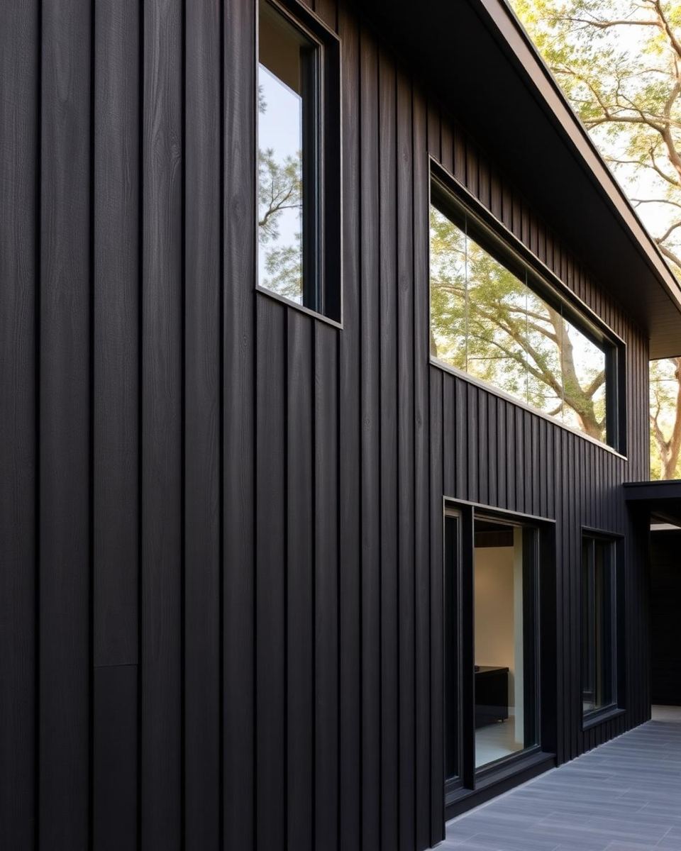 Façade bois brûlé — Tournai — Façade contemporaine en bois brûlé noir