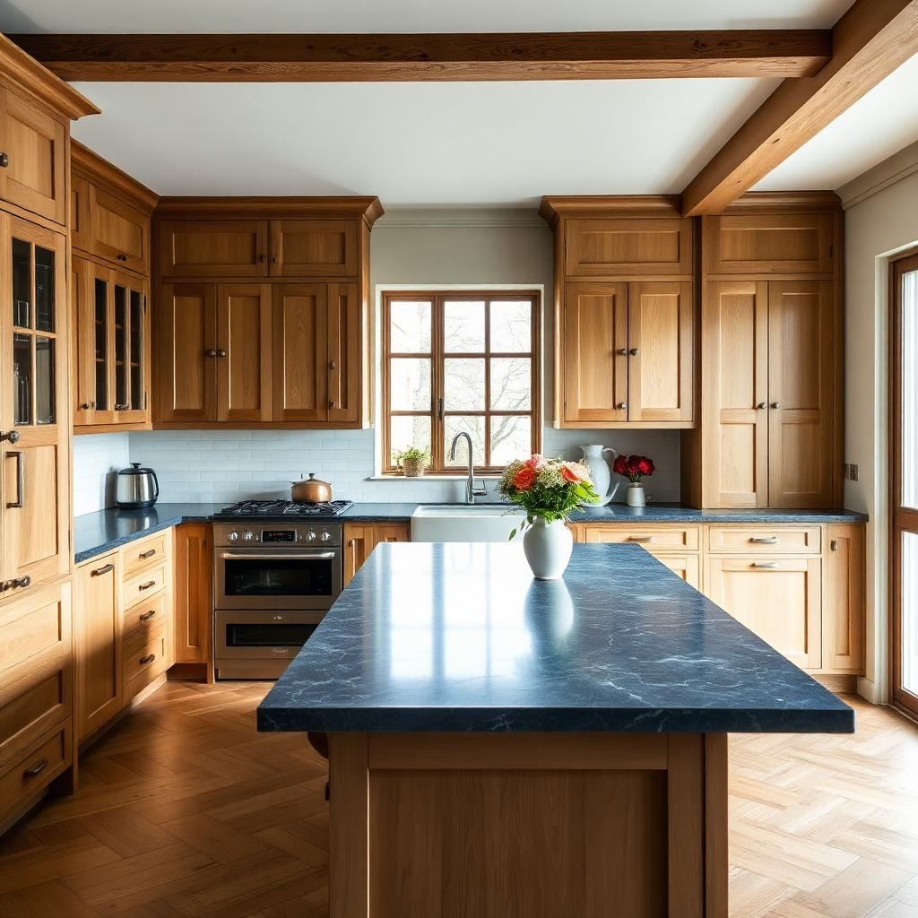 Cuisine contemporaine en bois massif fabriquée sur mesure