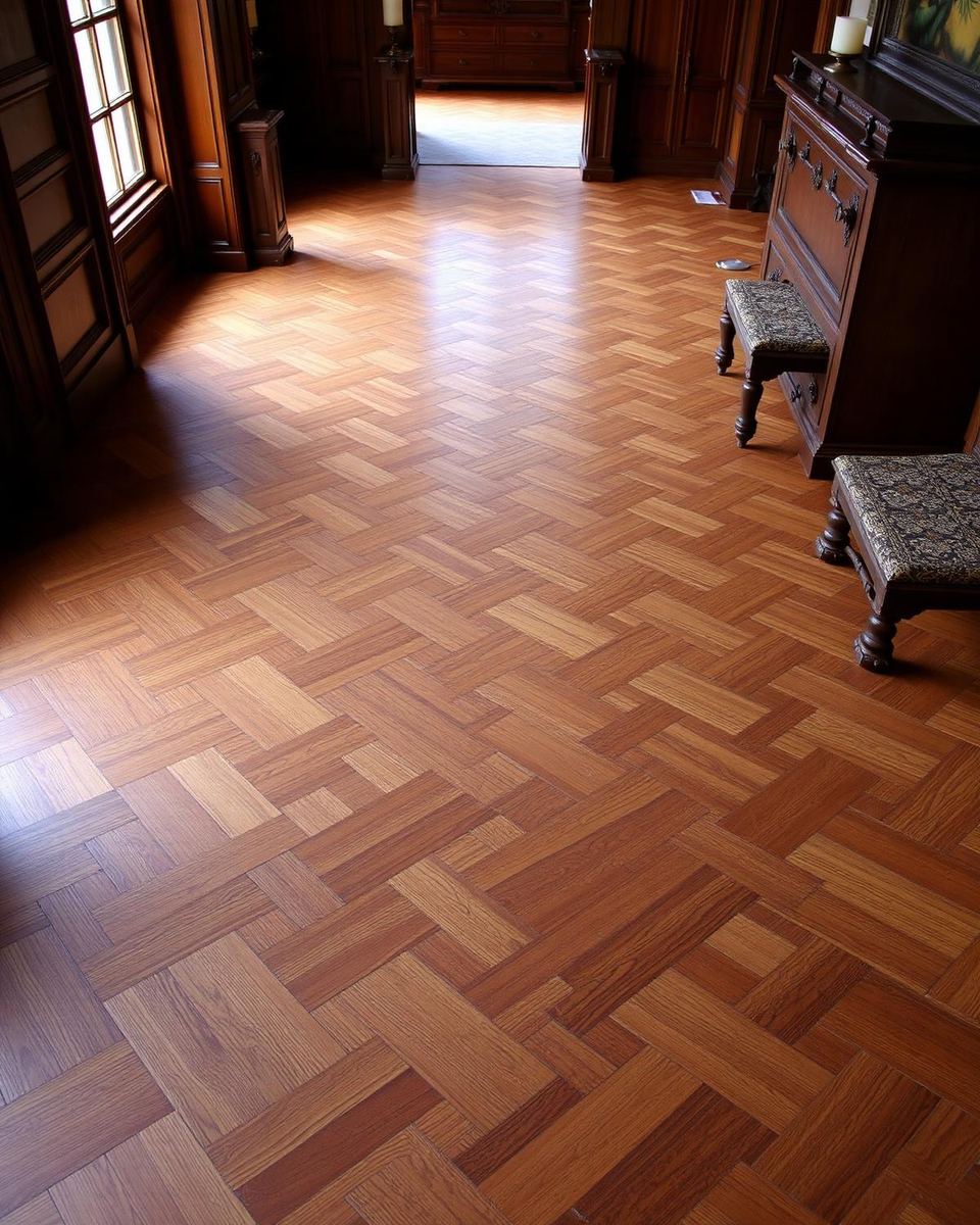 Maison de maître — Mons — Parquet ancien en chêne restauré motif bâtons rompus
