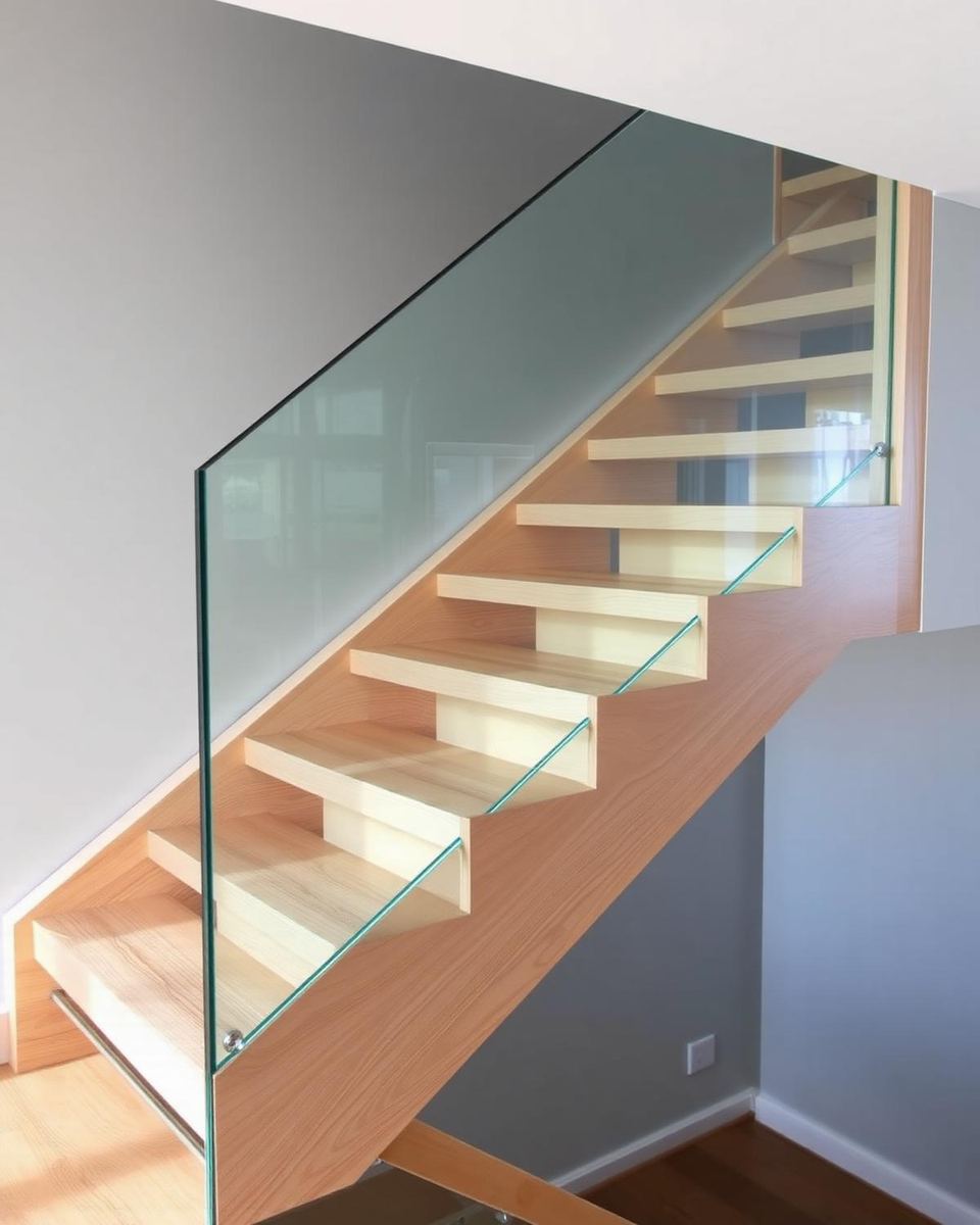 Escalier autoportant — Waterloo — Escalier flottant en frêne avec garde-corps verre
