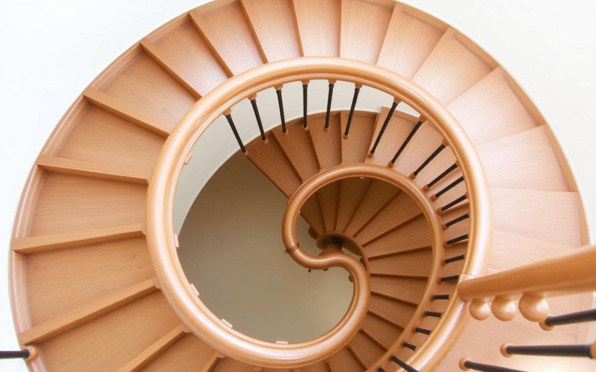 Escalier hélicoïdal — Namur — Vue en plongée d'un escalier hélicoïdal en chêne