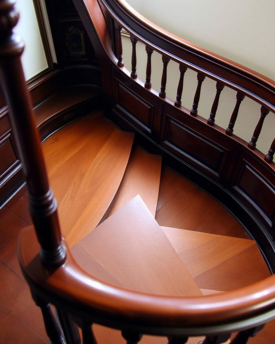 Escalier ancien restauré — Houdeng-Goegnies — Escalier tournant en bois foncé restauré