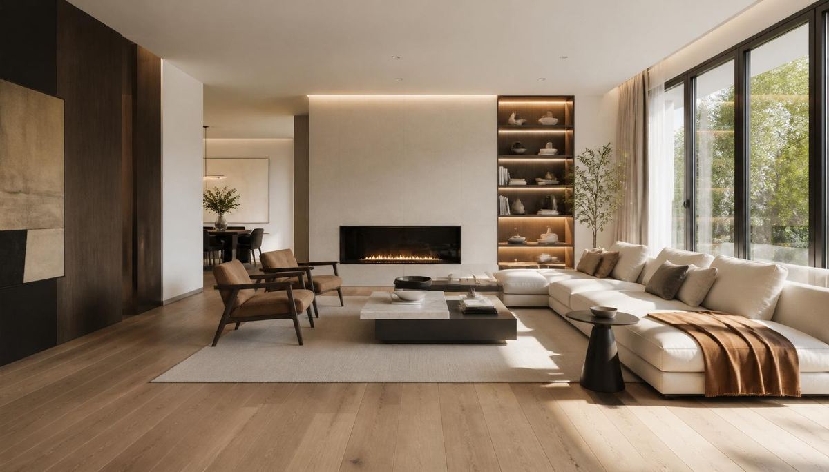 Salon contemporain avec parquet en chêne massif