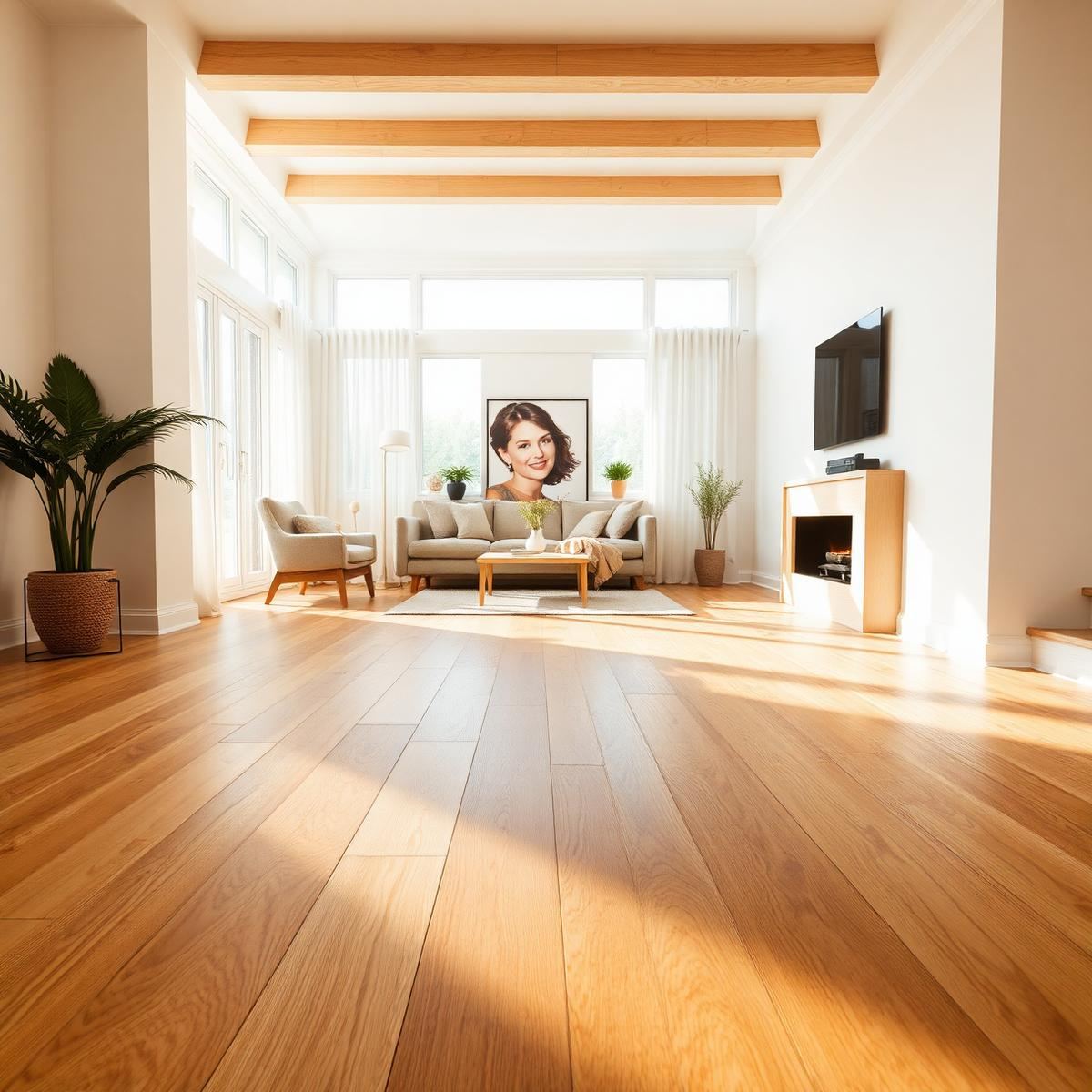 Salon lumineux avec parquet en chêne massif brossé posé par BDC Construction