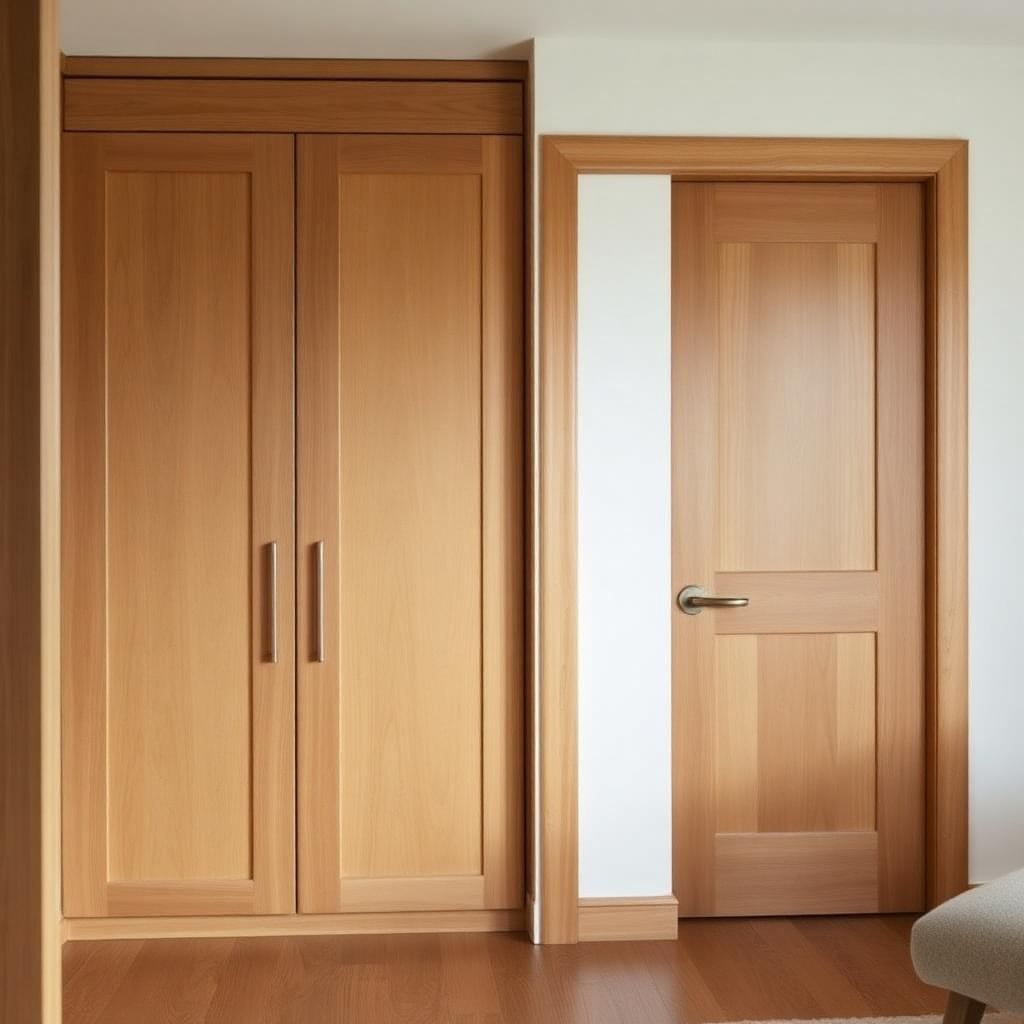 Portes et rangements intérieurs sur mesure en chêne massif dans un intérieur épuré