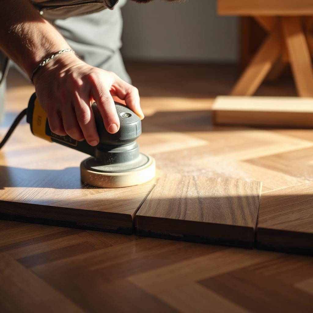 Restauration et ponçage d'un parquet ancien en chêne par un artisan BDC